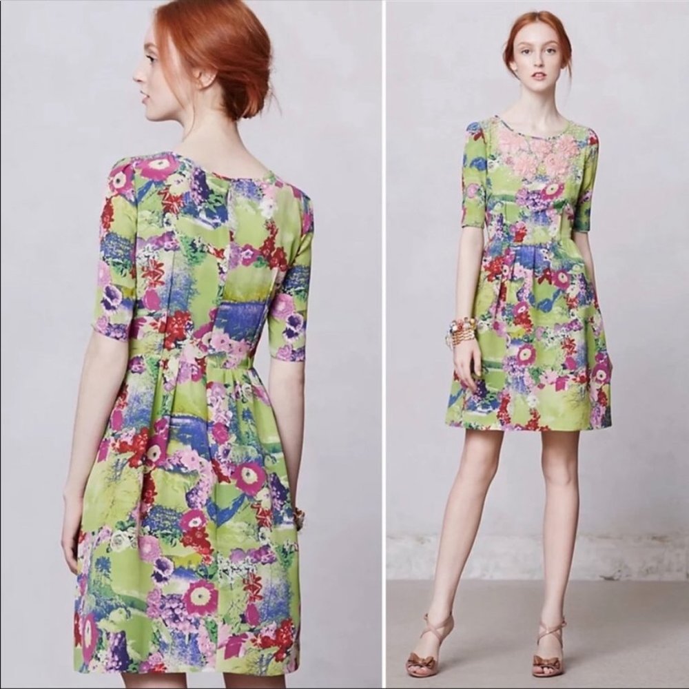 NWOT PETER SOM Eliza Embroidered Dress Floral Pockets Size 10